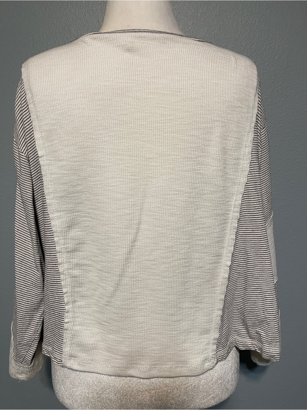 POL Mixed Media Thermal Knit Top Striped Waffle Raw Hem Oversized Boho Tunic Med - Picture 5 of 10